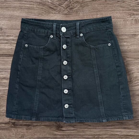 American Eagle Outfitters Black A-Line Mini Skirt Button Front - Picture 1 of 9